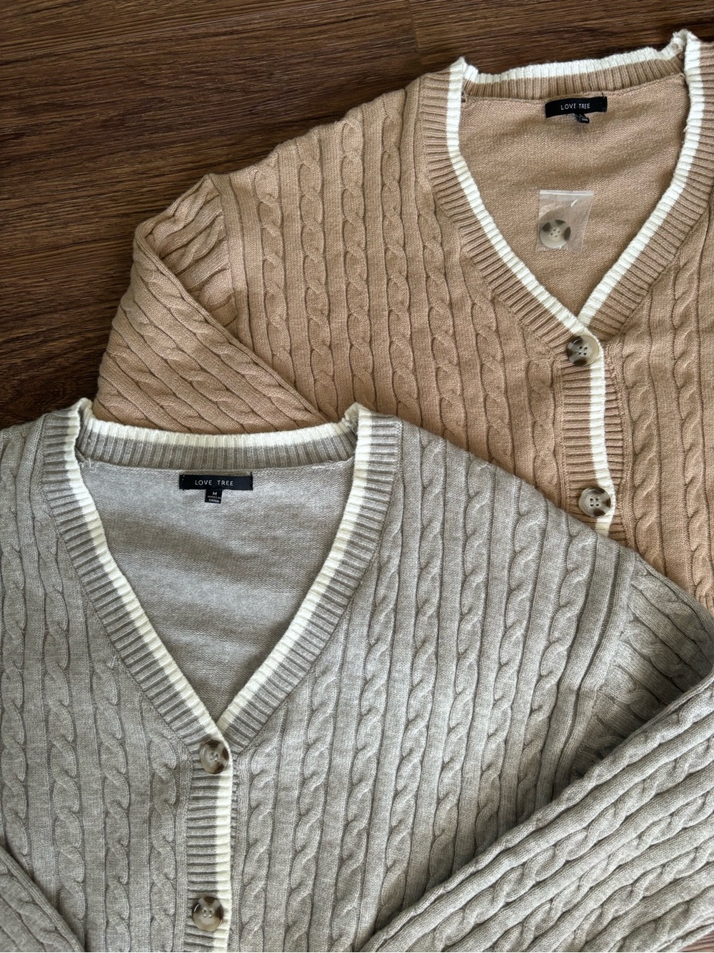 Love Tree Cable Knit Cardigan - Tan and Light Gray - Picture 3 of 5